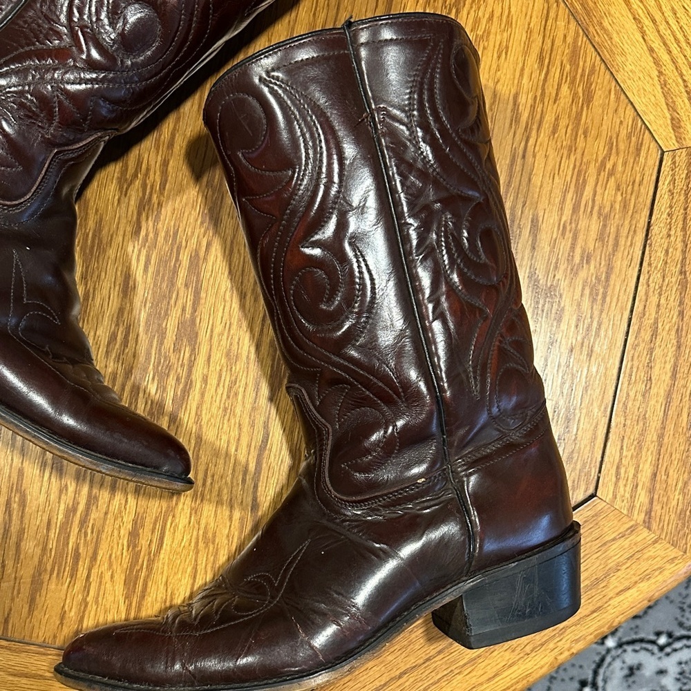 *ACME* Vintage Dark Cherry Leather Western Cowboy Western Boots 4939 Size 9.5 - Picture 2 of 14